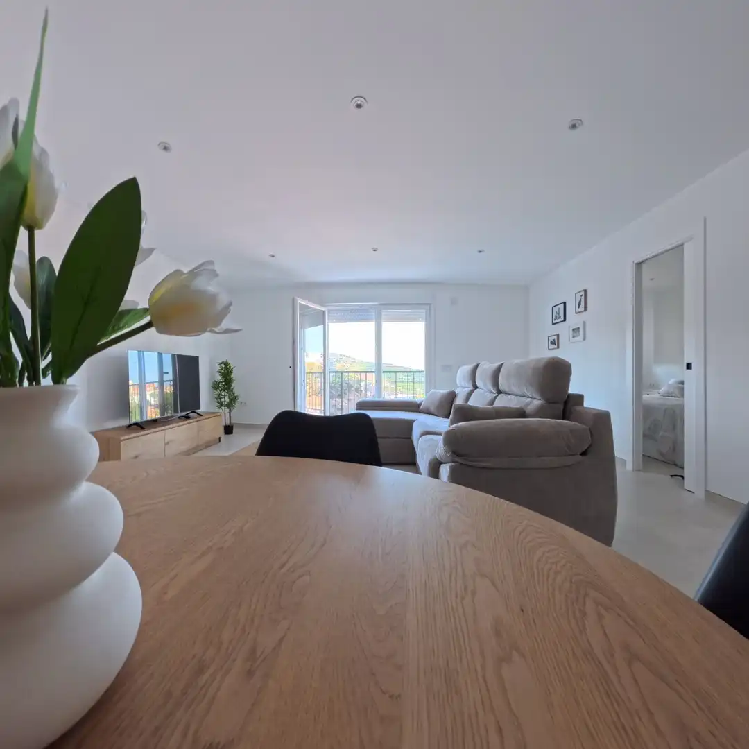 Sala d'estar de Apartament de lloguer en Algarrobo amb Aire condicionat, Calefacció i Moblat