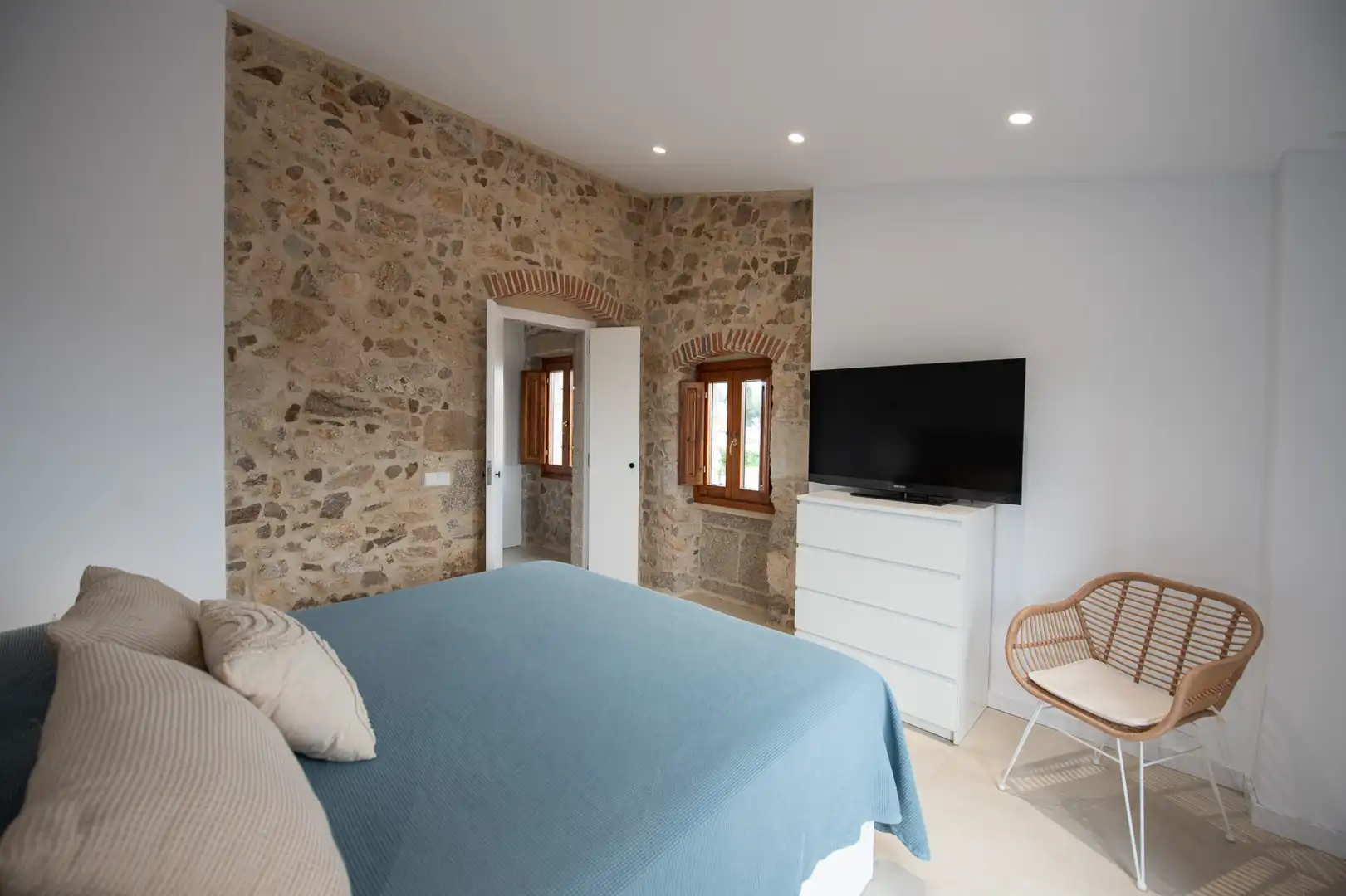 Schlafzimmer von Country house zur Miete in Santa Cristina d'Aro mit Klimaanlage, Heizung und Privatgarten