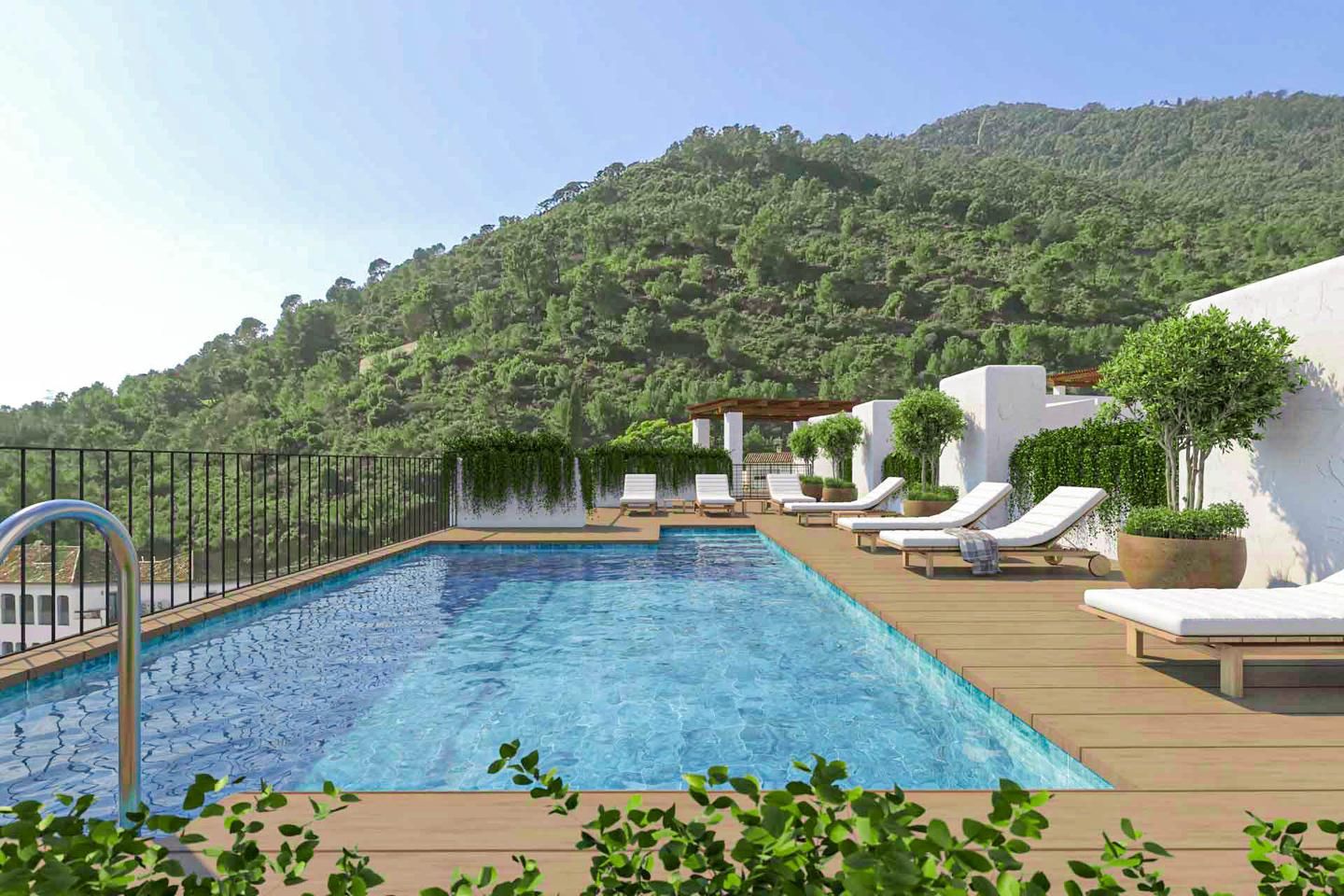 Piscina de Apartament en venda en Benahavís amb Aire condicionat, Calefacció i Jardí privat
