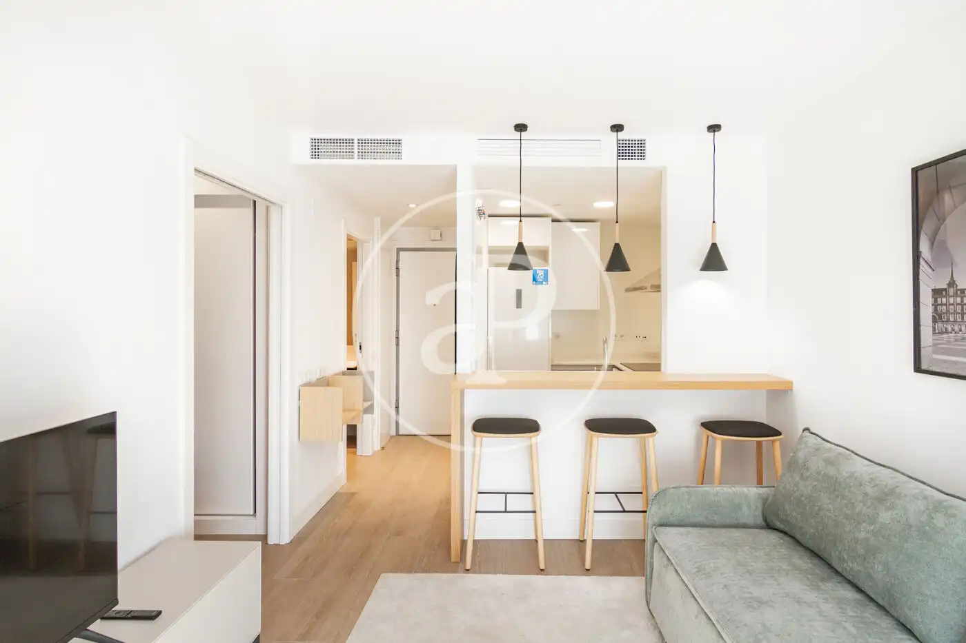 Wohnzimmer von Wohnung zur Miete in Madrid mit Klimaanlage, Heizung und Privatgarten