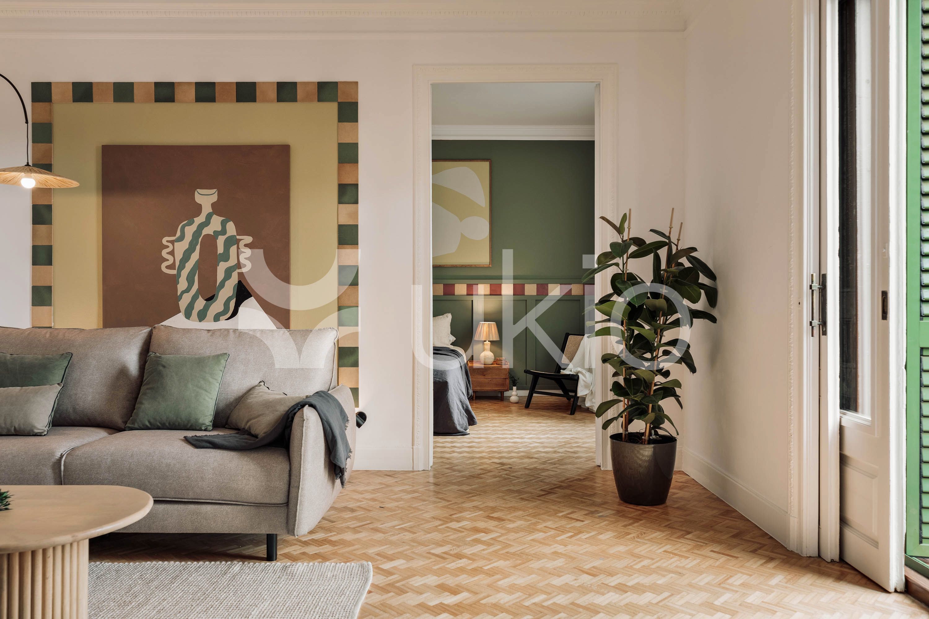Sala d'estar de Apartament de lloguer en  Barcelona Capital amb Aire condicionat, Calefacció i Moblat