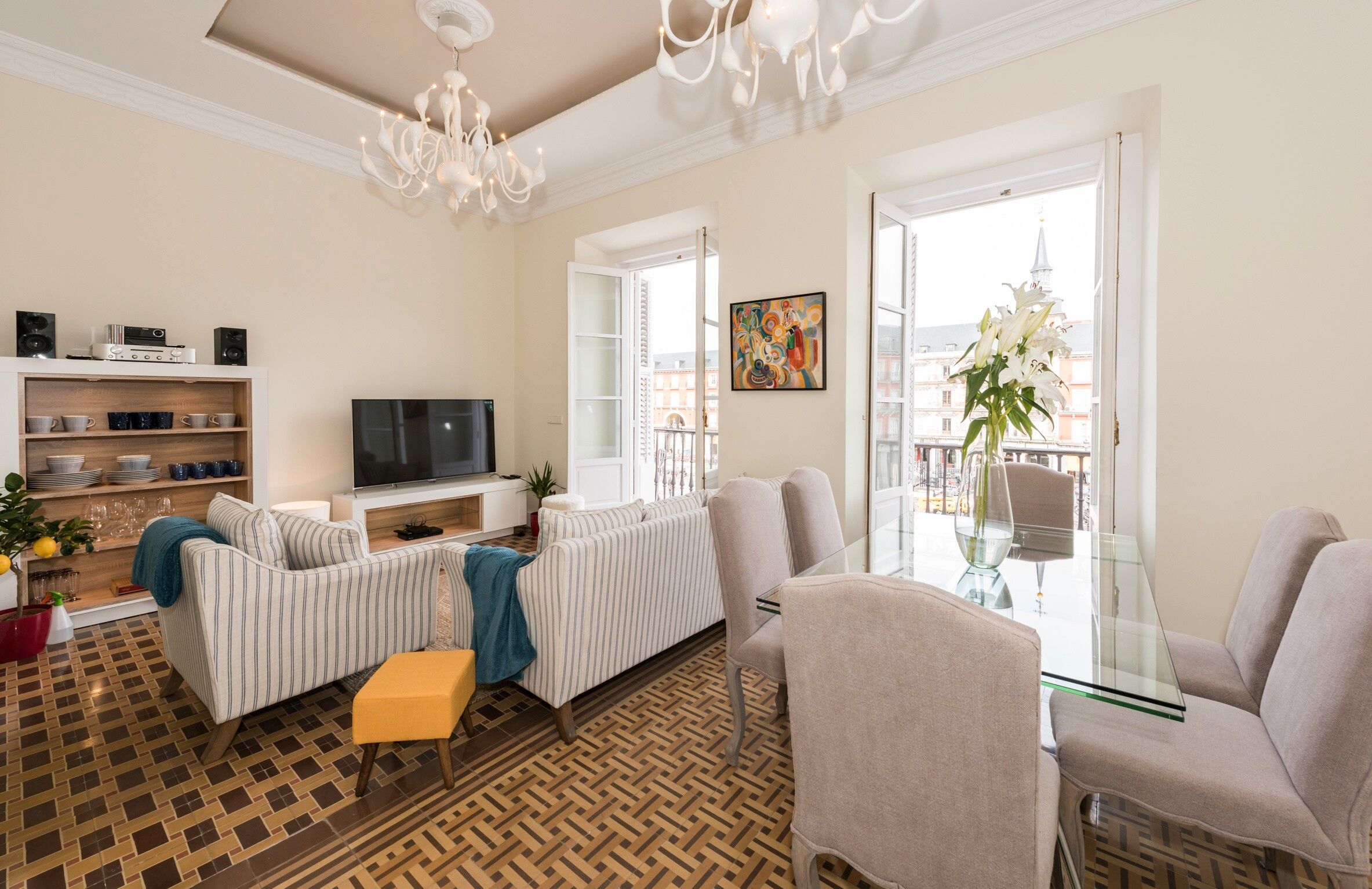 Living room of Apartment to rent in  Madrid Capital  with Air Conditioner, Heating and Terrace