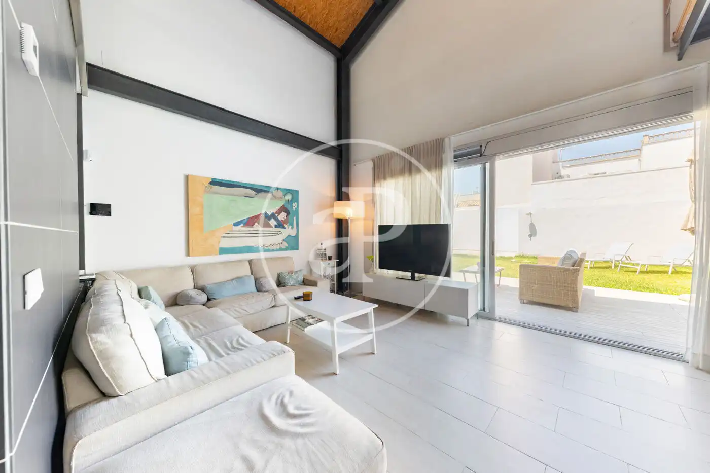Wohnzimmer von Einfamilien-Reihenhaus zur Miete in  Palma de Mallorca mit Klimaanlage, Heizung und Privatgarten