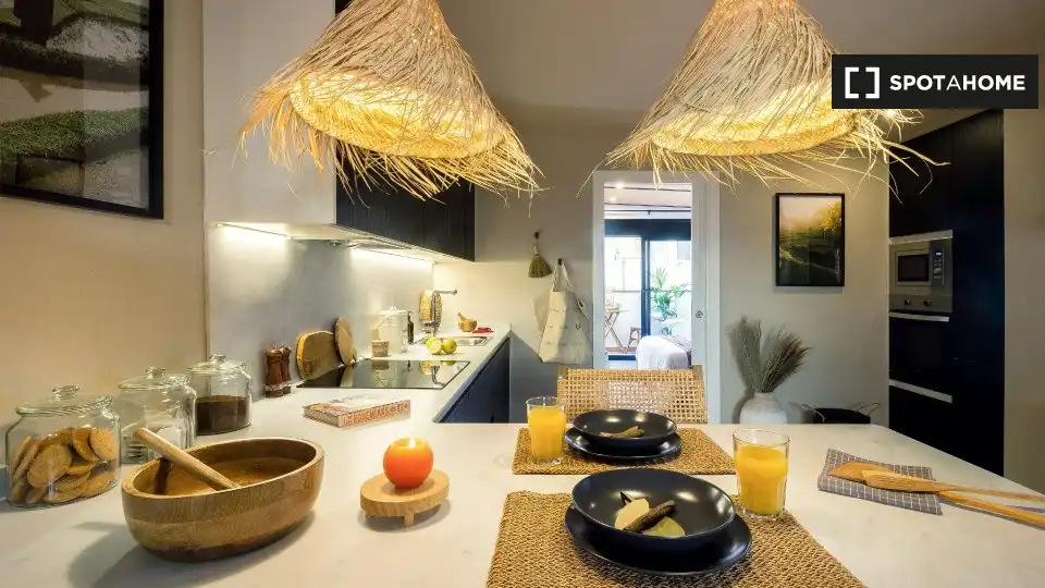 Cocina de Apartamento para compartir en Barcelona con Aire acondicionado, Calefacción y Terraza