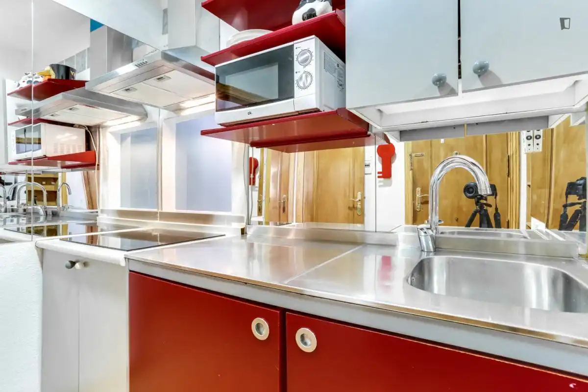Cuina de Apartament de lloguer en Madrid amb Aire condicionat, Moblat i Rentadora