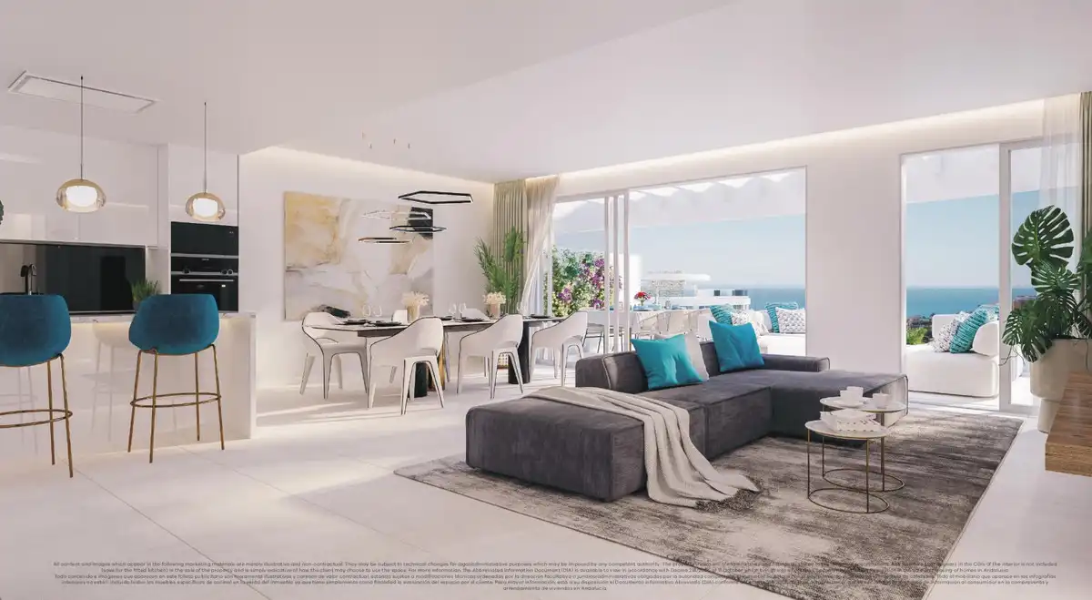 Sala d'estar de Planta baixa en venda en Mijas amb Jardí privat, Terrassa i Piscina