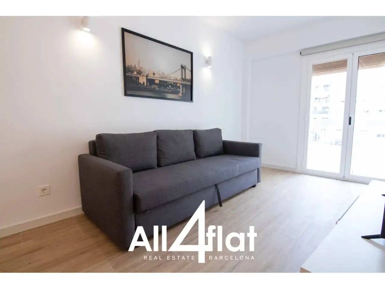 Sala de estar de Estudio de alquiler en Barcelona con Aire acondicionado, Calefacción y Parquet