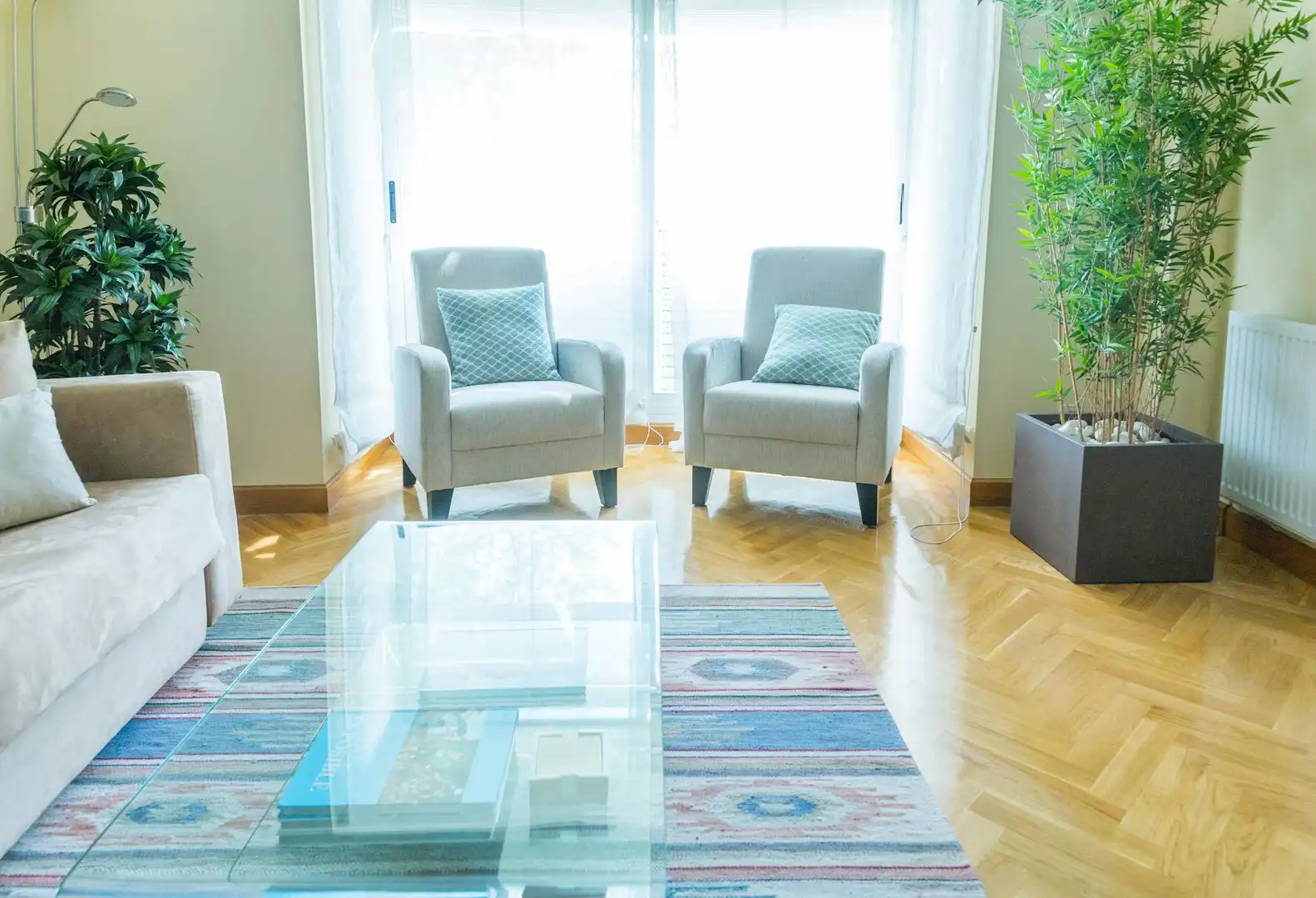 Wohnzimmer von Wohnung zur Miete in Madrid mit Klimaanlage, Heizung und Privatgarten