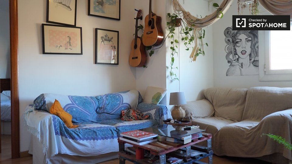 Sala d'estar de Pis de lloguer en  Barcelona Capital amb Aire condicionat, Calefacció i Moblat