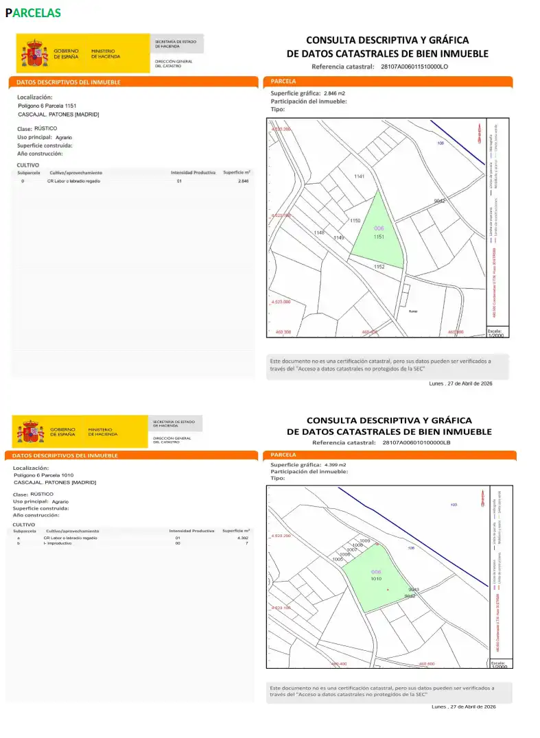 Terreno en venta en Patones