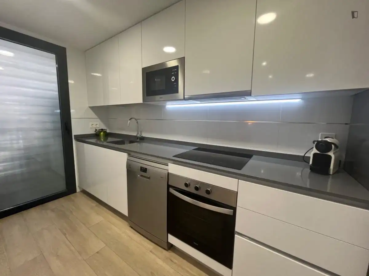 Cuina de Apartament de lloguer en Madrid amb Aire condicionat, Calefacció i Moblat