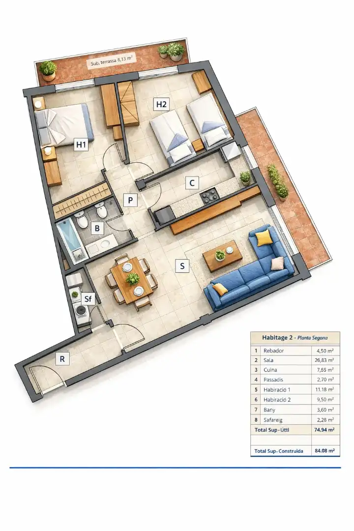 Wohnung zum Verkauf in Torredembarra mit Klimaanlage, Heizung und Balkon
