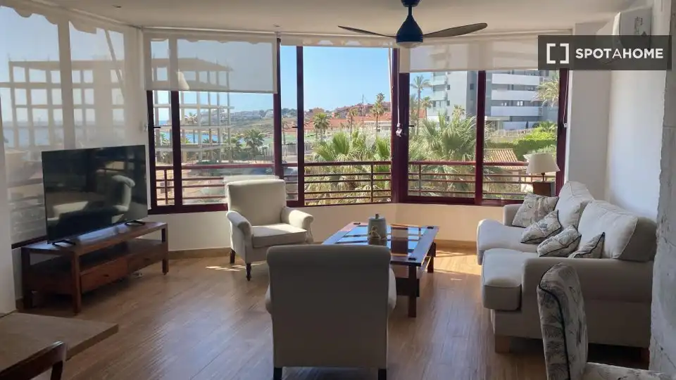 Sala d'estar de Apartament per a compartir en Alicante / Alacant amb Aire condicionat, Terrassa i Moblat