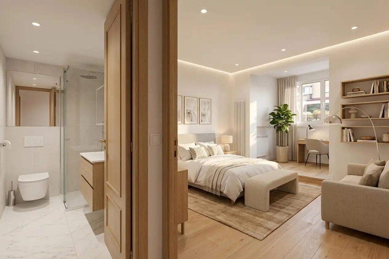 Schlafzimmer von Dachboden zum Verkauf in Madrid mit Klimaanlage, Heizung und Parkett