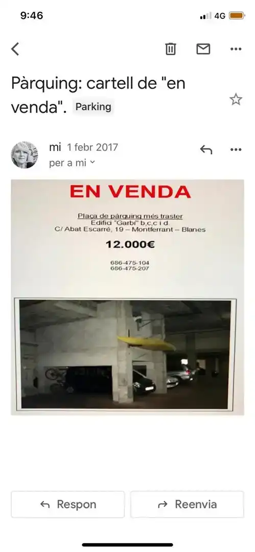 Parking of Garage for sale in Mont Ferrant - Joan Carles I