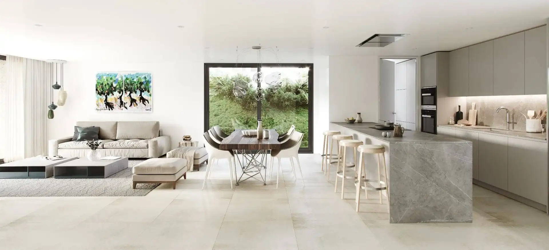 Esszimmer von Wohnungen zum Verkauf in Estepona mit Klimaanlage, Heizung und Privatgarten