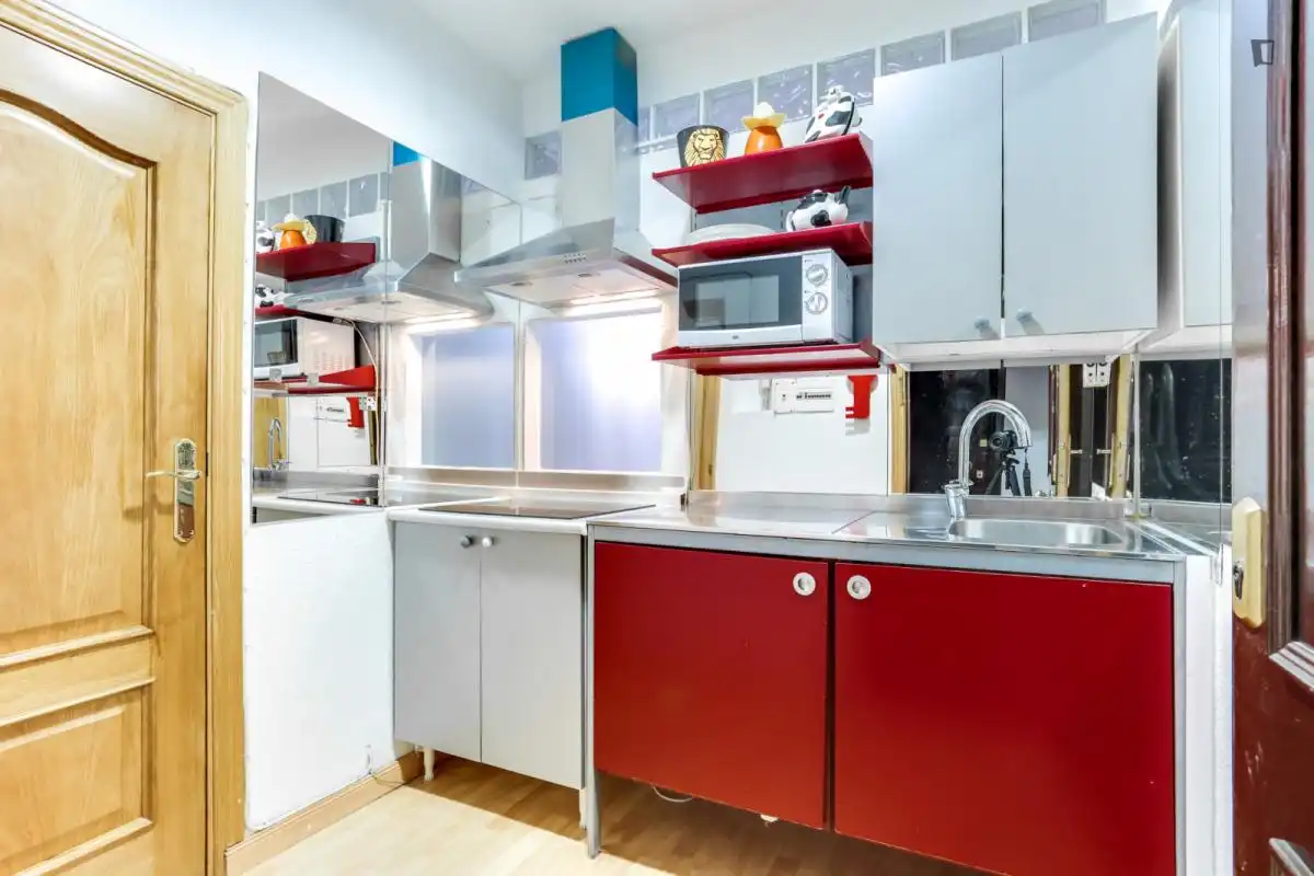 Cuina de Apartament de lloguer en Madrid amb Aire condicionat, Moblat i Rentadora