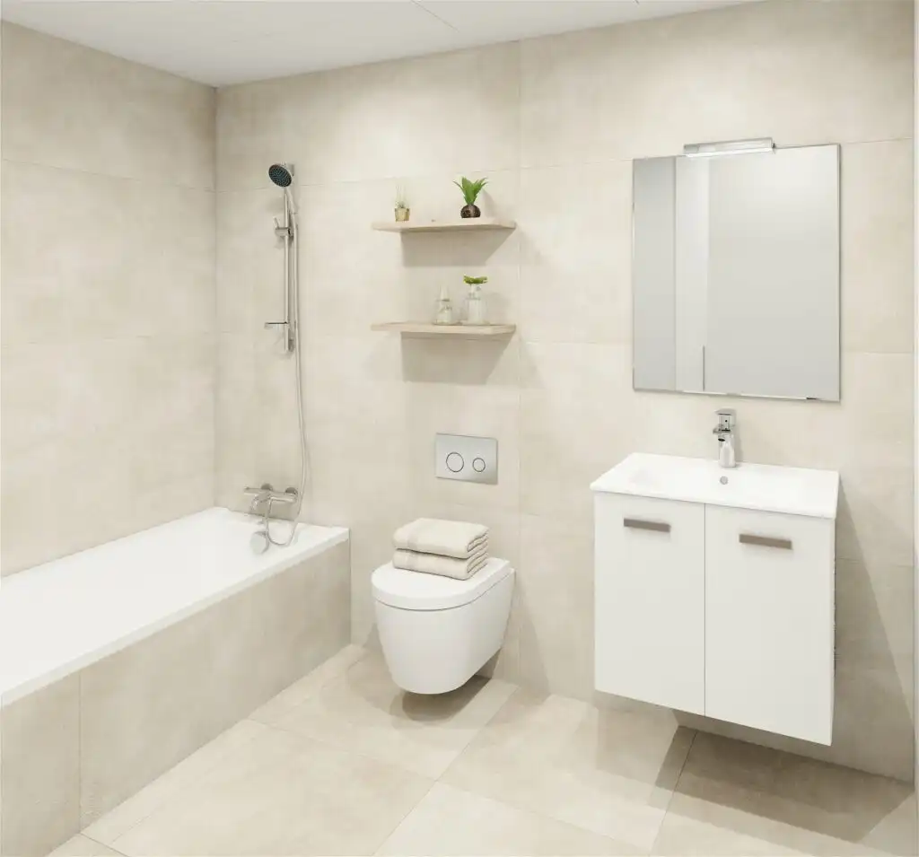 Badezimmer von Erdgeschoss zum Verkauf in Torremolinos mit Klimaanlage, Privatgarten und Terrasse