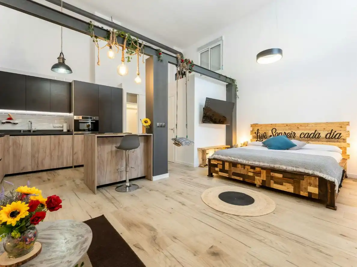 Sala de estar de Estudio de alquiler en Málaga con Aire acondicionado, Calefacción y Parquet