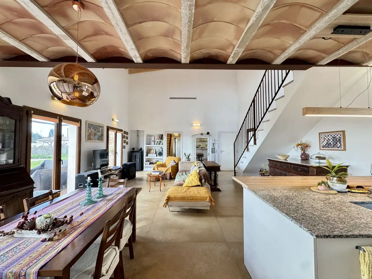 Wohnzimmer von Country house zur Miete in Llucmajor mit Klimaanlage, Heizung und Terrasse