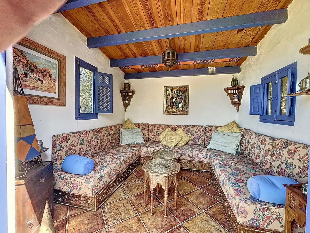 Sala de estar de Finca rústica en venta en Comares con Aire acondicionado, Jardín privado y Terraza