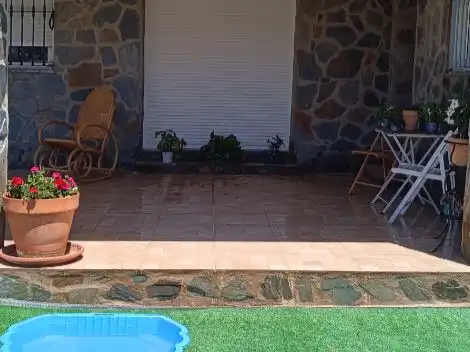 Terraza de Finca rústica en venta en La Haba  con Jardín privado, Parquet y Piscina