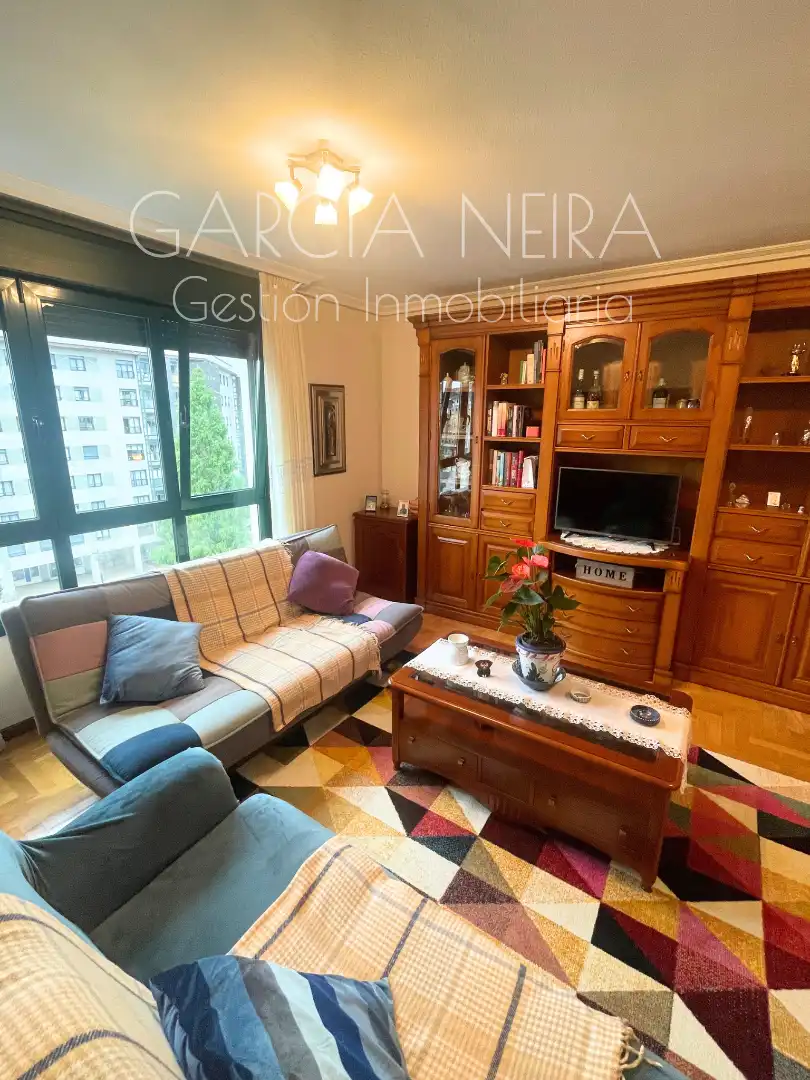 Sala d'estar de Pis en venda en Oviedo  amb Calefacció, Jardí privat i Parquet
