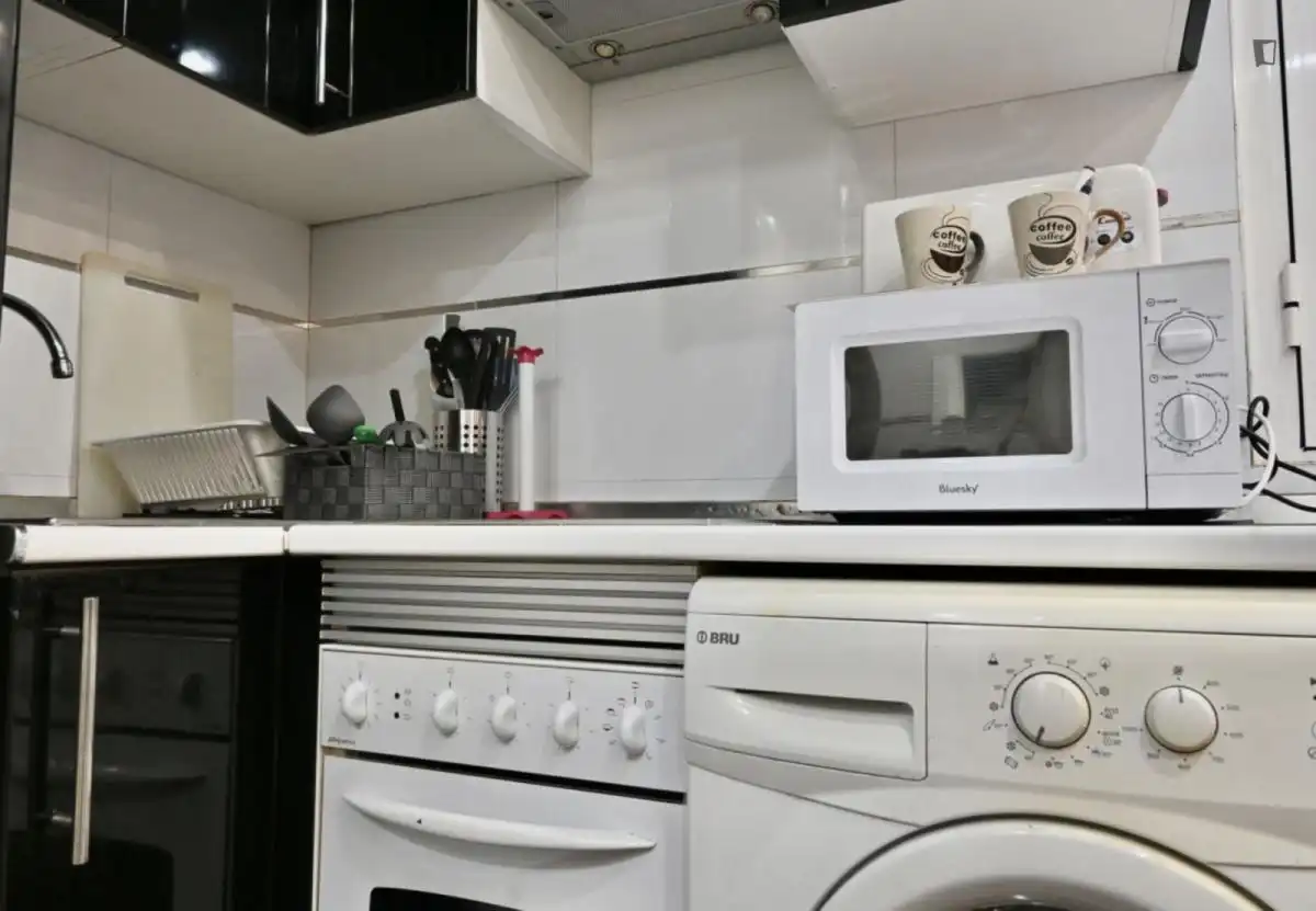 Cuina de Estudi de lloguer en Madrid amb Aire condicionat, Moblat i Forn