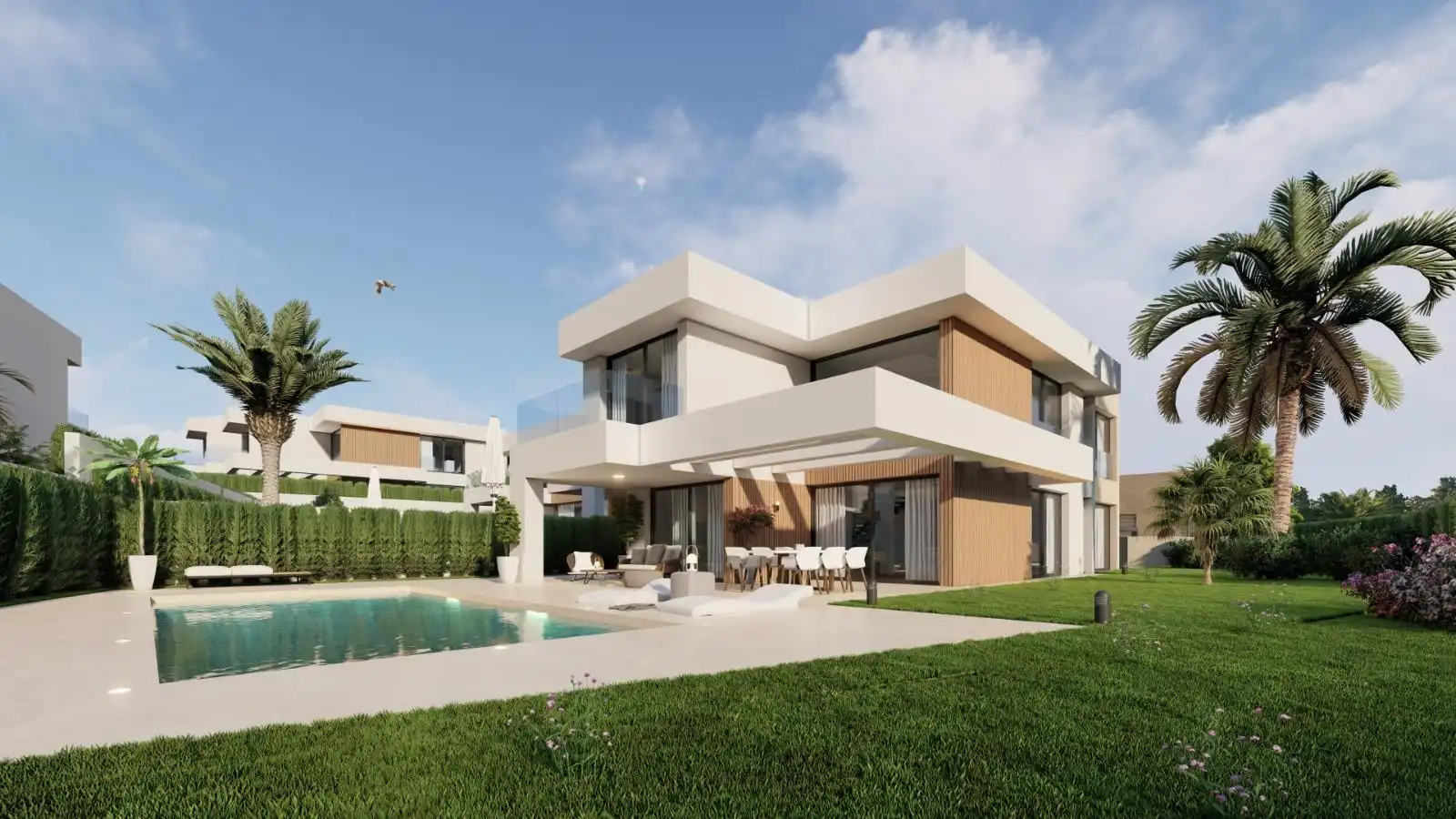 Vista exterior de Casa o chalet en venta en Manilva con Aire acondicionado, Terraza y Piscina