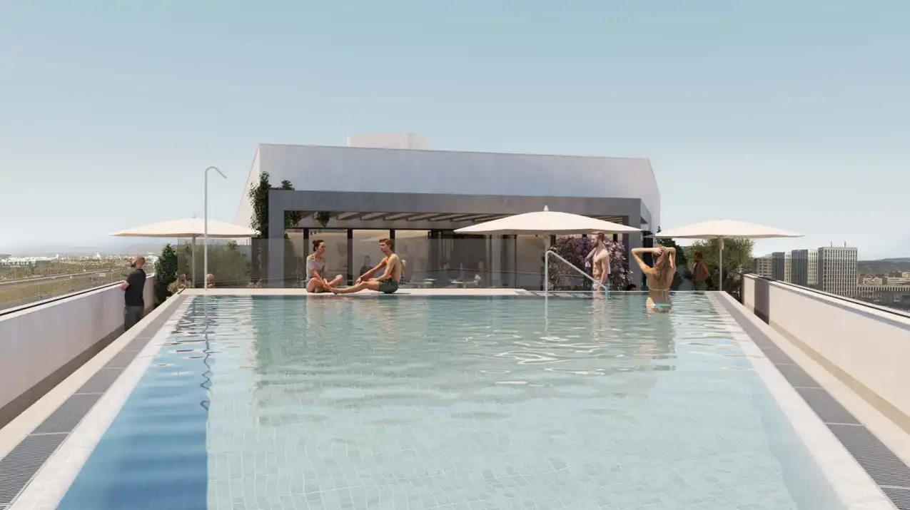 Swimming pool of Study for rent in Granada  with Air Conditioner, Furnished and Microwave