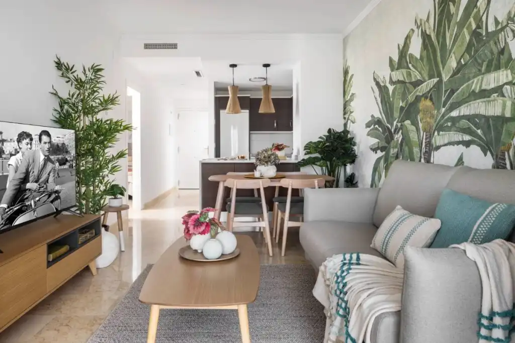 Sala d'estar de Apartament en venda en Manilva amb Aire condicionat, Jardí privat i Terrassa
