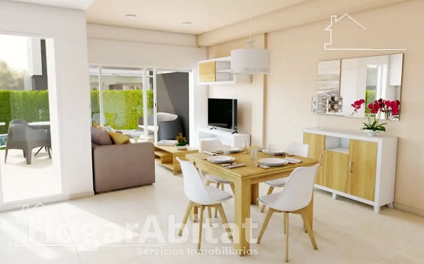 Sala de estar de Casa adosada en venta en Oropesa del Mar / Orpesa con Aire acondicionado, Jardín privado y Terraza