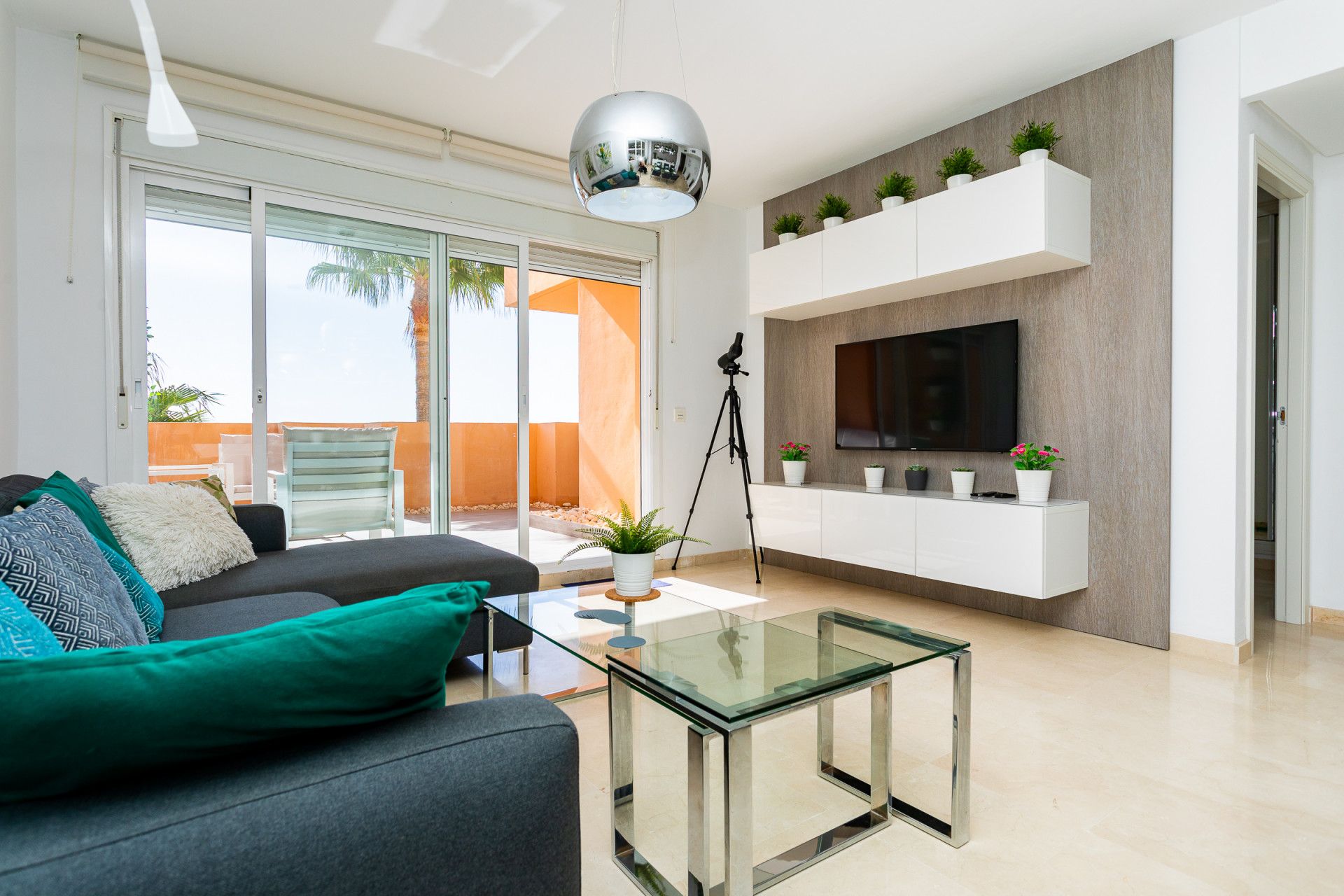 Sala d'estar de Apartament en venda en Mijas amb Aire condicionat, Terrassa i Piscina