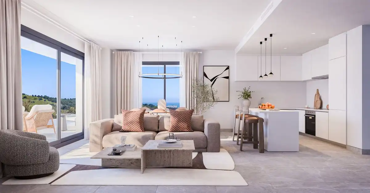 Wohnzimmer von Erdgeschoss zum Verkauf in Estepona mit Klimaanlage, Privatgarten und Abstellraum