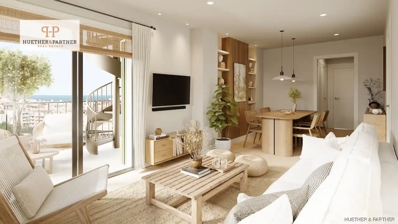 Wohnzimmer von Einfamilien-Reihenhaus zum Verkauf in Son Servera mit Klimaanlage und Heizung