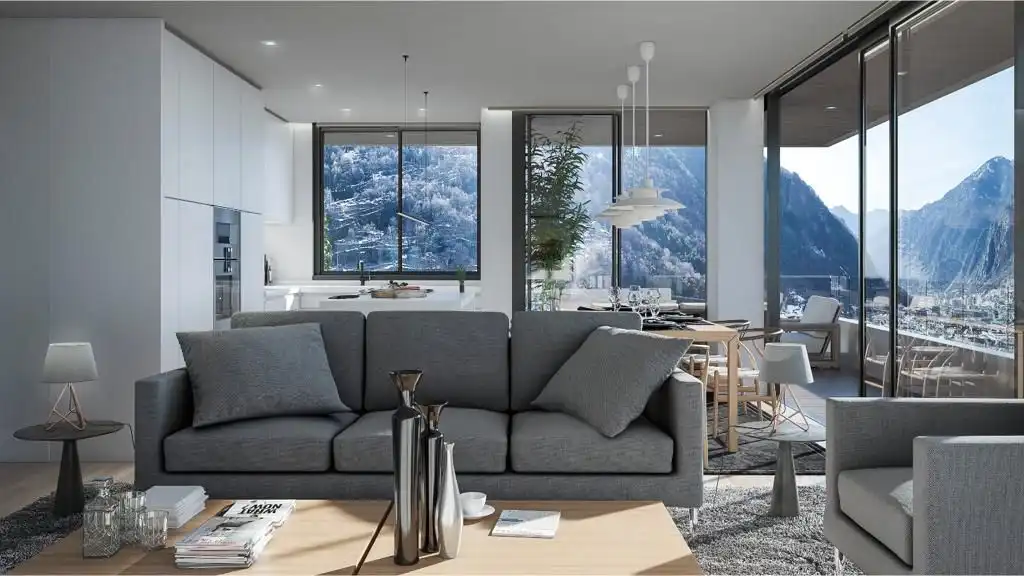 Sala de estar de Apartamento en venta en Escaldes – Engordany con Aire acondicionado, Parquet y Terraza