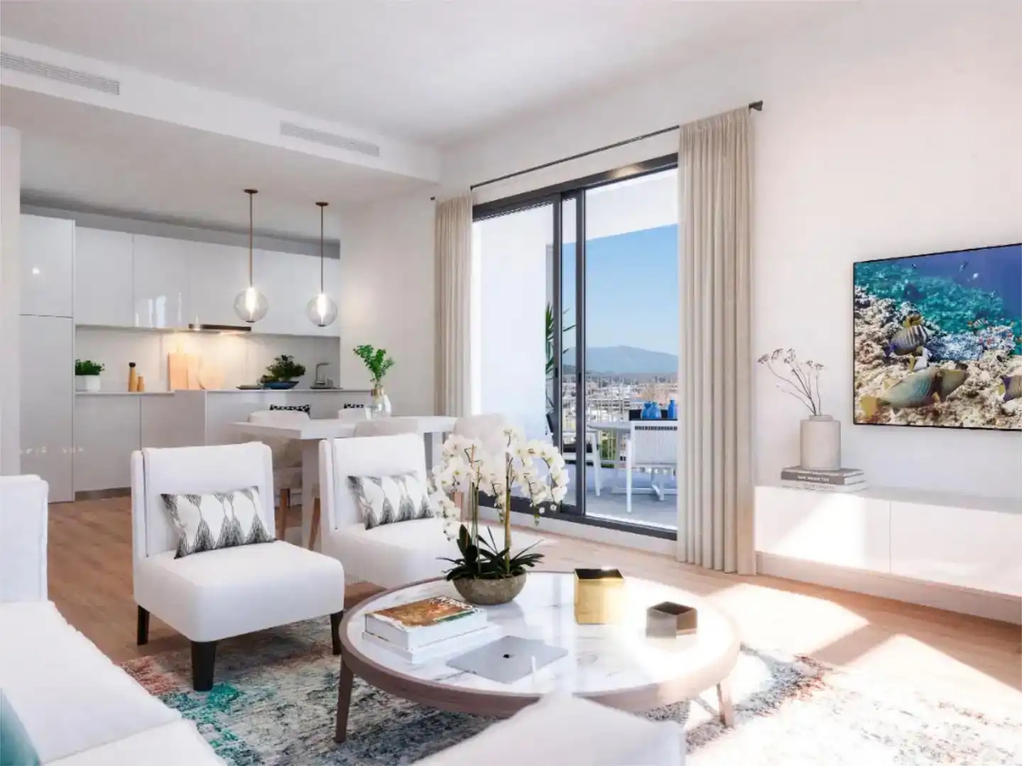 Living room of Flat for sale in Estepona  with Air Conditioner, Private garden and Swimming Pool