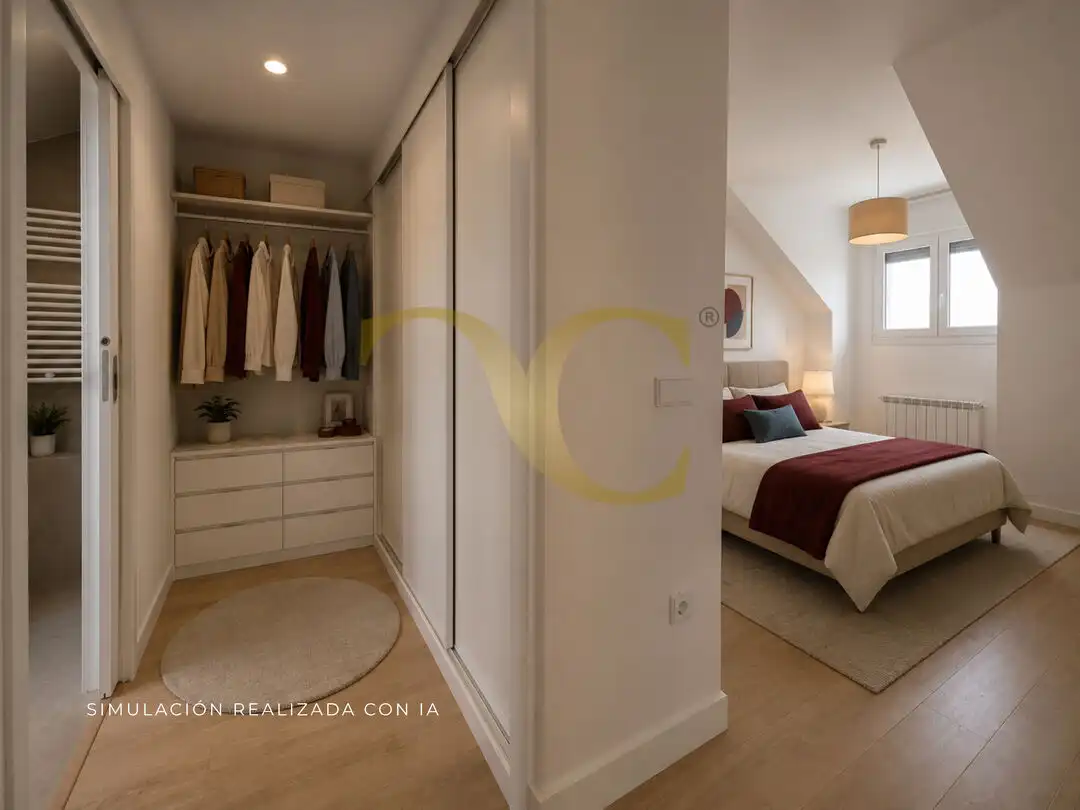 Schlafzimmer von Dachboden zum Verkauf in Llanes mit Heizung, Privatgarten und Terrasse