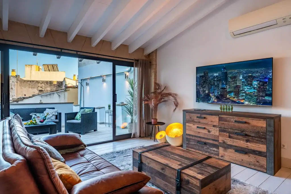 Sala de estar de Casa adosada en venta en  Palma de Mallorca con Aire acondicionado, Parquet y Terraza