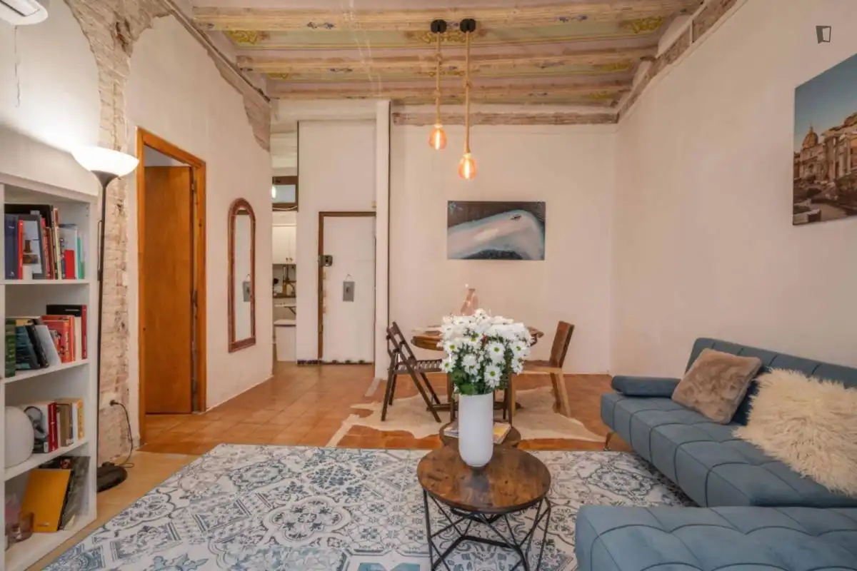 Sala d'estar de Apartament de lloguer en Barcelona amb Aire condicionat, Moblat i Rentadora