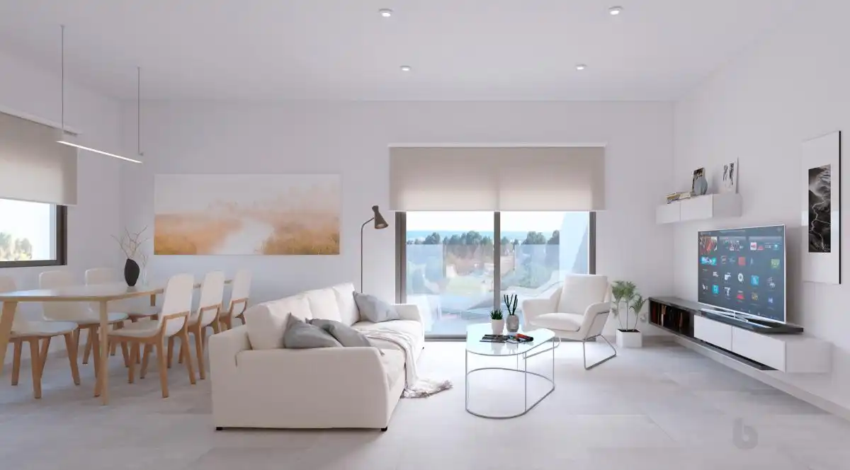 Wohnzimmer von Wohnung zum Verkauf in Pilar de la Horadada mit Klimaanlage, Privatgarten und Terrasse
