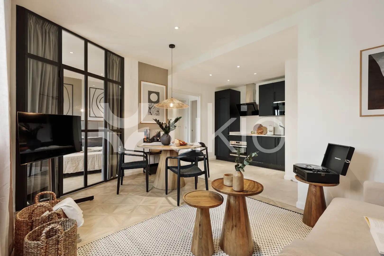 Sala de estar de Apartamento de alquiler en  Barcelona Capital con Aire acondicionado, Calefacción y Amueblado