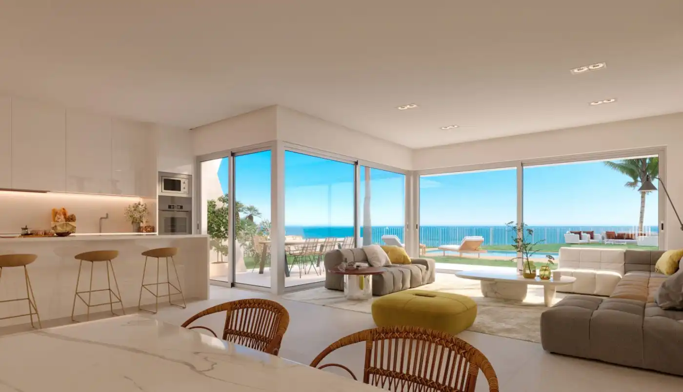 Sala de estar de Casa adosada en venta en Mijas con Aire acondicionado, Calefacción y Jardín privado