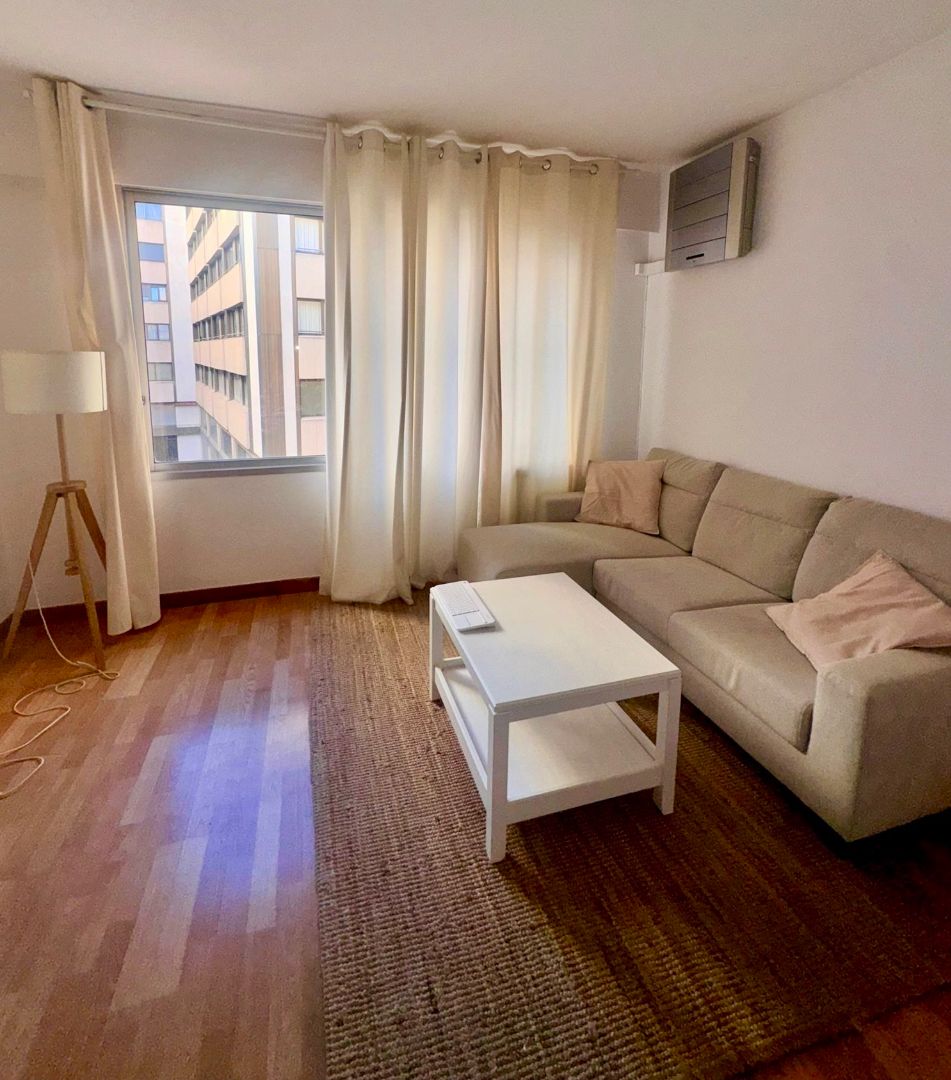 Sala d'estar de Apartament de lloguer en  Madrid Capital amb Aire condicionat, Moblat i Rentadora