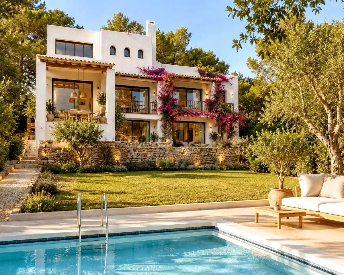 Vista exterior de Casa o xalet en venda en Sant Joan de Labritja amb Aire condicionat, Jardí privat i Piscina