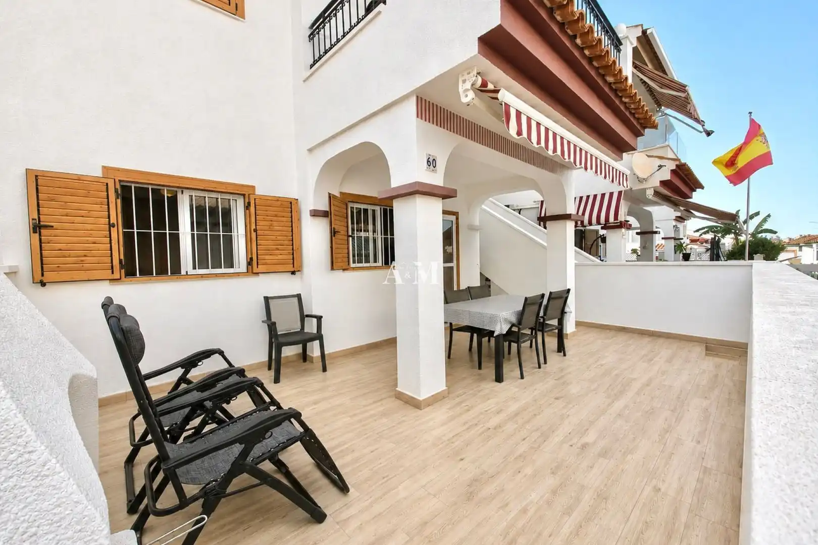 Terrasse von Erdgeschoss zur Miete in Pilar de la Horadada mit Klimaanlage, Heizung und Privatgarten