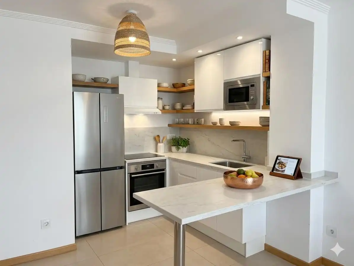 Cocina de Apartamento en venta en Sanxenxo con Jardín privado, Parquet y Terraza