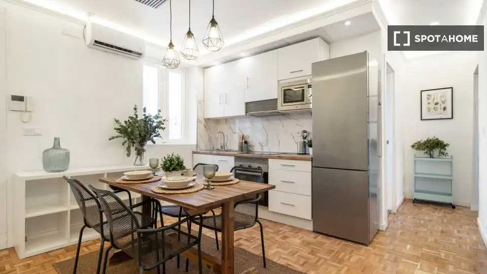 Cuina de Apartament per a compartir en Madrid amb Aire condicionat, Terrassa i Moblat