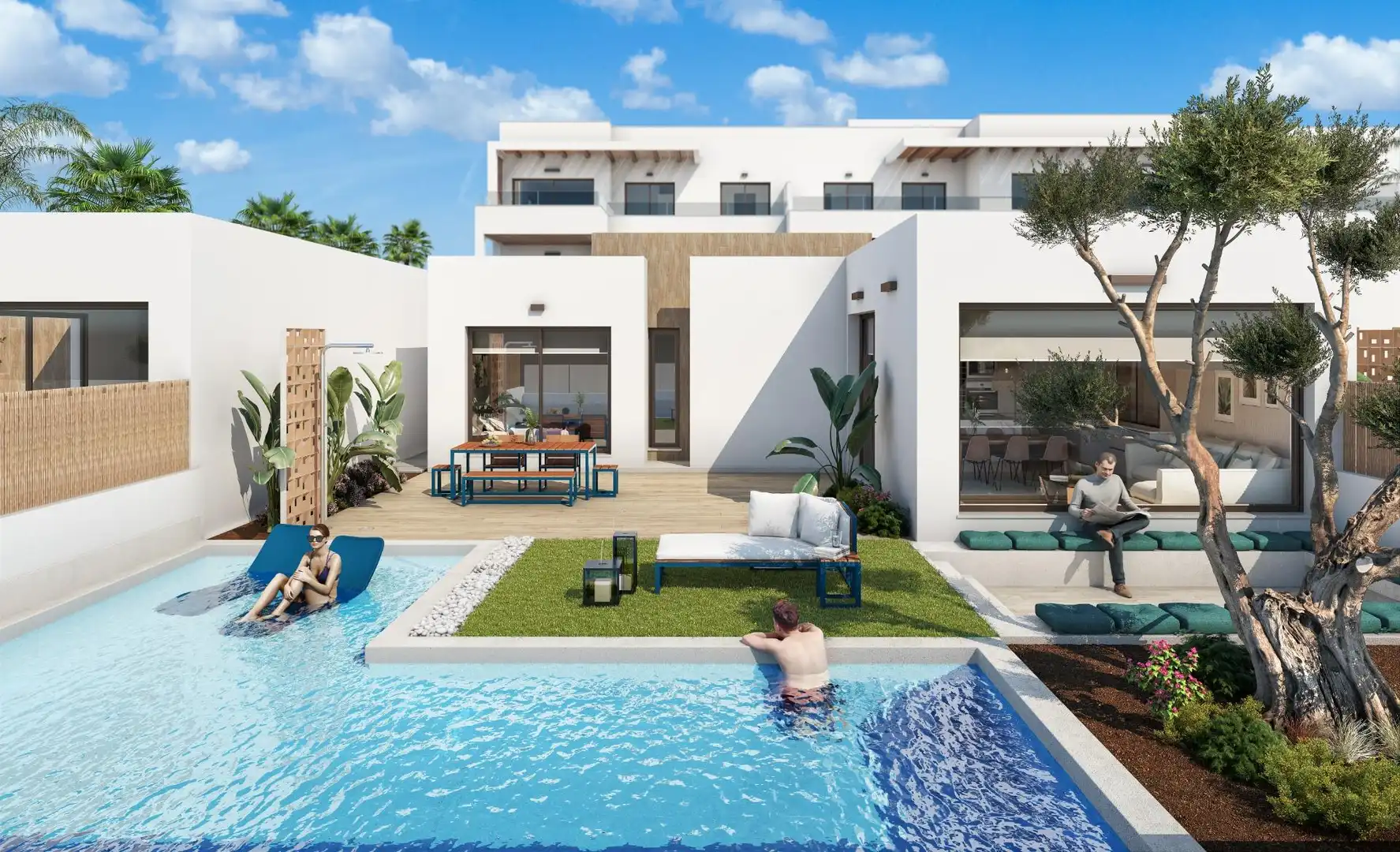 Schwimmbecken von Wohnungen zum Verkauf in Huelva mit Klimaanlage, Privatgarten und Terrasse