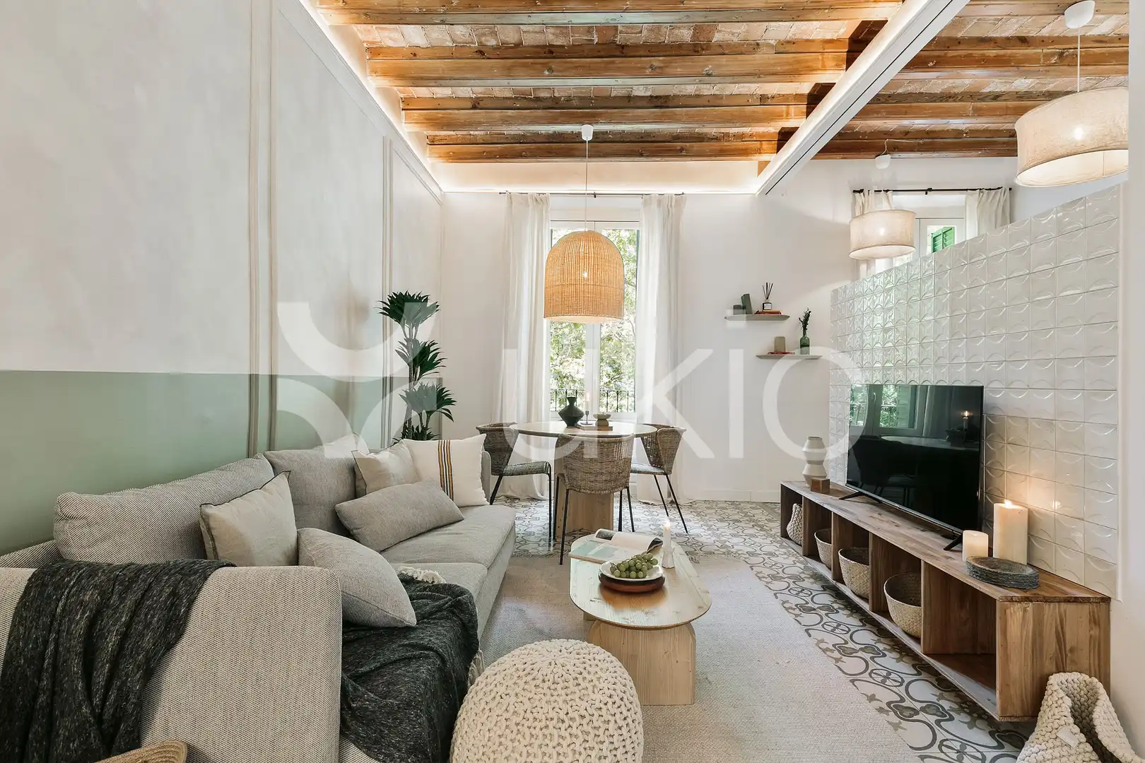 Sala de estar de Apartamento de alquiler en Barcelona con Aire acondicionado, Calefacción y Terraza